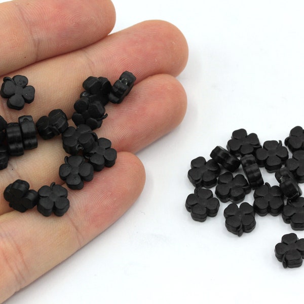 7mm Black Plated Clover Beads, Four Leaf Beads, Clover Spacer Beads, Black Beads, Clover Bracelet Charm, Black Plated Findings, GD1070