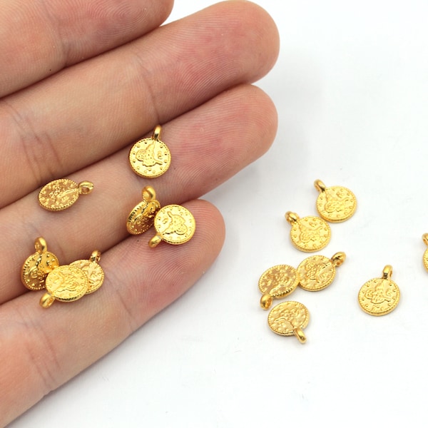 10mm 24k Shiny Gold Mini Ottoman Disc, Gold Ottoman Beads, Round Ottoman Signature Coin, Bracelet Charm, Gold Plated Findings, GD290