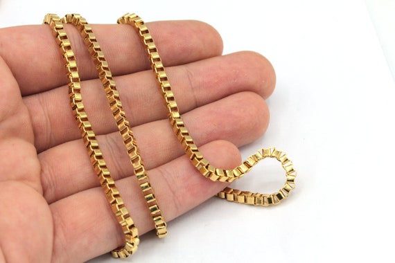 3mm 24k Shiny Gold Plated Box Chain, Gold Rolo Chain, Box Link