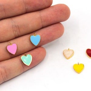 9x11mm 24k Shiny Gold Plated Enamel Heart Charm, Mini Heart Charm, Heart Bracelet Charm, Heart Beads, Gold Plated Findings, GD791