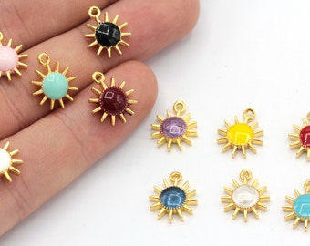 10x13mm 24k oro brillante mini encanto del sol, encanto del sol colorido, sol pequeño, encanto del sol de oro, encanto celestial, hallazgos chapados en oro, GD503