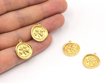 17x19mm 24k Shiny Gold Plated Clover Charm, Clover Medallion Charm, Gold Clover Charm, Good Luck Charms, Gold Plated Findings, GD155