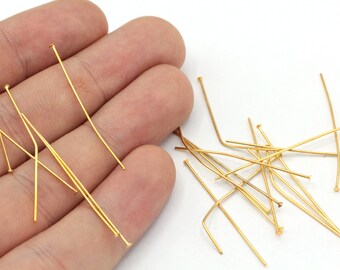 50 Pcs 23 Ga 35mm 24k Shiny Gold Plated Flat Head Pin, Gold Flat Head Pin, Head Pins, Gold Head Pins, Jewelry Making, Gold Plated Findings