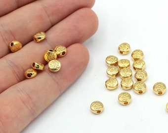 6mm 24k Shiny Gold Plated Round Evil Eye Beads, Evil Eye Spacer Beads, Gold Evil Eye Charm, Evil Eye Bracelet, Gold Plated Findings, GD874