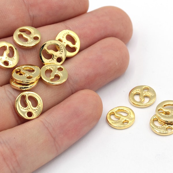 10mm 24k Shiny Gold Plated Mini Footprint Charm, Tiny Baby Feet Charm, Bracelet Charm, Baby Feet Beads, Gold Plated Findings, GD469