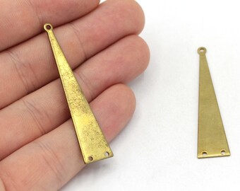 May include: Two gold-toned metal triangle pendant charms with two holes at the bottom. The charms are about 2 inches long.