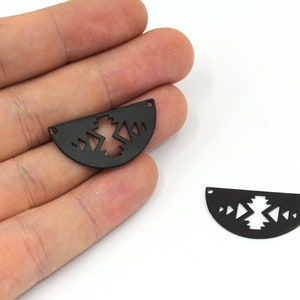 15x30mm Black Semi Circle Charm, Half Round Charm, Black Geometric Charm, Earring Connector, Earring Pendant, Black Plated Findings, MJ477