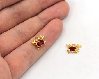 9 x 12 mm 24k 光沢のあるゴールド クラブ ブレスレット チャーム、CZ マイクロ パヴェ クラブ チャーム、海の動物チャーム、ジルコニア チャーム、金メッキ 金具、ZC316