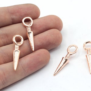 32mm Rose Gold Plated Spike Charm, Long Spike Pendant, Spike Cone Charm, Spike Earring Charm, Earring Findings, Rose Plated Findings, GLD703