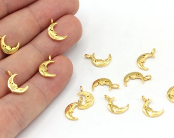 7x13mm 24k Shiny Gold Plated Mini Moon Charm, Tiny Moon Charm, Gold Moon Charm, Celestial Charm, Crescent Charm, Gold Plated Findings, GD348