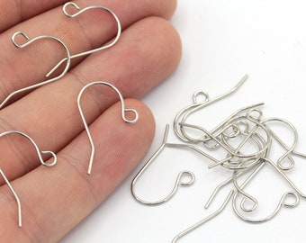 10 Pcs 15x22mm Silver Plated Ear Wire, Silver French Hook, Earring Wires, Fish Hook Ear Wires, Earring Hooks, Silver Plated Findings, JM431
