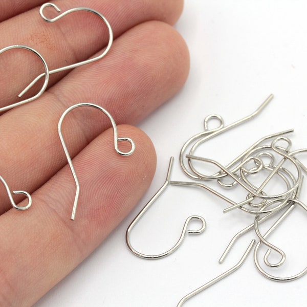 10 Pcs 15x22mm Silver Plated Ear Wire, Silver French Hook, Earring Wires, Fish Hook Ear Wires, Earring Hooks, Silver Plated Findings, JM431