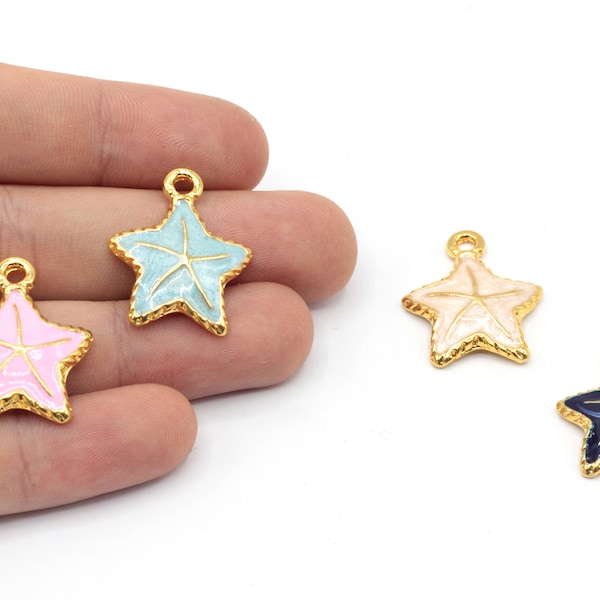 20x25mm 24k Shiny Gold Sea Star Charm, Sea Star Bracelet, Enamel Sea Star Charm, Gold Sea Star Charm, Ocean Charm Gold Plated Findings G1132