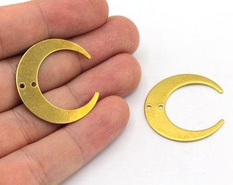 30mm Brass 2 Holes Moon Charm, Moon Connector, Crescent Charm, Earring Connector, Earring Pendant, Earring Findings, Brass Findings, BM451