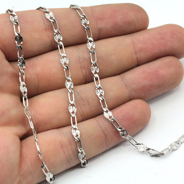 3x7mm Rhodium Plated Sequin Chain, Double Bar Chain, Tiny Rhodium Necklace Chain, Rhodium Lace Link Chain, Rhodium Plated Chain, CN139