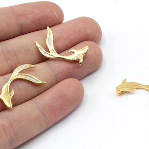 15x25mm 24k Shiny Gold Plated Enamel Fish Beads, Koi Fish Charm, Animal Beads, Gold Dolphin Charm, Enamel Charm, Gold Plated Findings, GD783