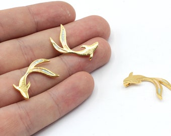 15x25mm 24k Shiny Gold Plated Enamel Fish Beads, Koi Fish Charm, Animal Beads, Gold Dolphin Charm, Enamel Charm, Gold Plated Findings, GD783
