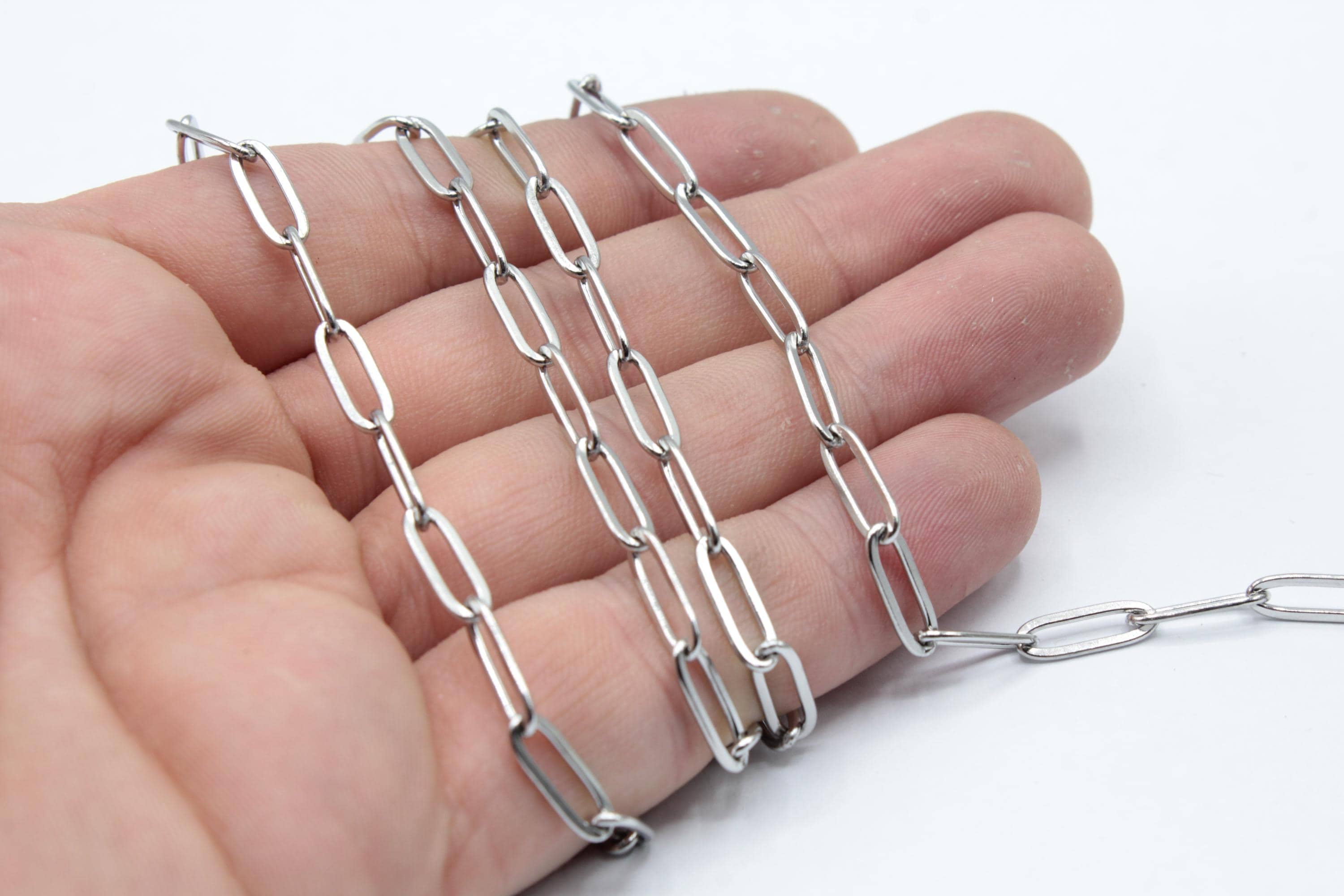 Silver Stainless Steel Paperclip Chain, Paperclip Link Chain, Soldered Chain, Rectangular Chain, Stainless Steel Chain, Silver Plated Chain