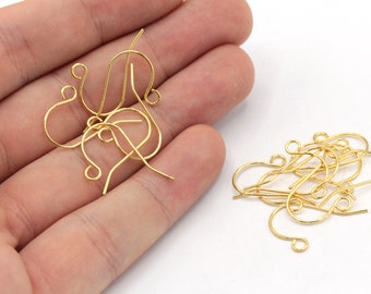 10 Pcs 15x22mm 24k Shiny Gold Ear Wire, Gold French Hook, Earring Wires, Fish Hook Ear Wires, Earring Hooks, Gold Plated Findings, EG001