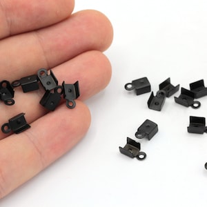 10 Pcs 5x9mm Black Plated Crimp End Caps, Crimp Ends, Black Cord End Caps, Fold Over End Caps, End Tips, Black Plated Findings