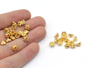 6 mm 24k glänsande guldblompärlor, prästkragepärlor, blomberlocker, armbandskoppling, guldpärlor, fina berlocker, förgyllda detaljer, GD1033