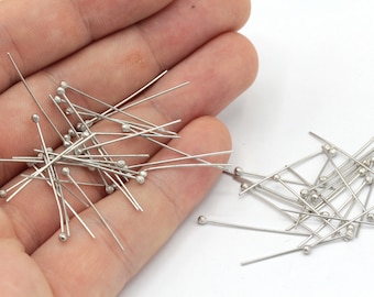100 Pcs 23 Ga 25mm Silver Ball Head Pin, Silver Ball Head Pin, Head Pins, Silver Head Pins, Silver Ball Pin, Jewelry Making, Silver Findings