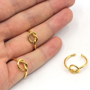 16-17mm 24k glanzend vergulde verstelbare knoopring, handgemaakte ringen, gouden lusring, knoopring, ringen voor vrouwen, vergulde ringen, GR013