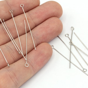 100 peças 23 Ga 40 mm Alfinete de olho banhado a prata, Alfinete de olho banhado a prata, Alfinetes de olho, Alfinetes de olho banhados a prata, Fabricação de joias, Achados banhados a prata