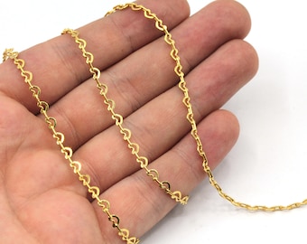 Catena a cuore minuscolo in oro lucido 24k, catena a maglie cardiache, catena a barra a cuore, catena girocollo, catena saldata, catena in oro, catena placcata oro, CN101