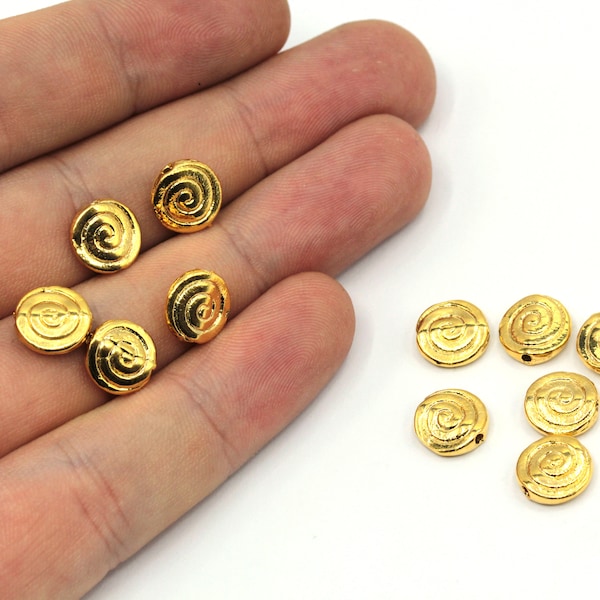 9mm 24k Shiny Gold Plated Snail Beads, Gold Spiral Beads, Spiral Spacer Beads, Snail Bracelet Charm, Gold Beads, Gold Plated Findings, GD809