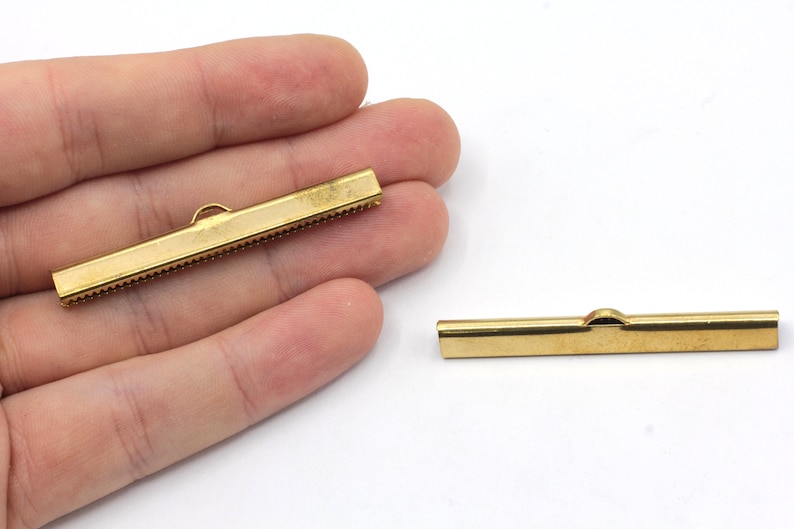 50mm Brass Ribbon Clasps, Crimp End Caps, Ribbon Claws, Crimp Ends, Connector, Ribbon End Crimps, Brass Cord End Caps, Brass Findings, RW490 image 1
