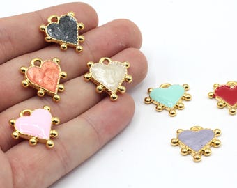 19mm 24k Shiny Gold Plated Heart Charm, Enamel Heart Charm, Gold Heart Pendant, Love Charm, Enamel Charms, Gold Plated Findings, GD903