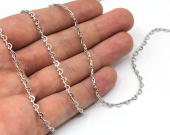 Rhodium Tiny Heart Chain, Heart Link Chain, Heart Bar Chain, Choker Chain, Soldered Chain, Satellite Chain, Rhodium Plated Chain, CN101