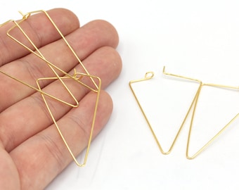 25x45mm 24k Shiny Gold Triangle Earrings, Triangle Hoops, Triangle Ear Wire, Gold Ear Wire, Hoop Earrrings, Gold Plated Findings, EG069