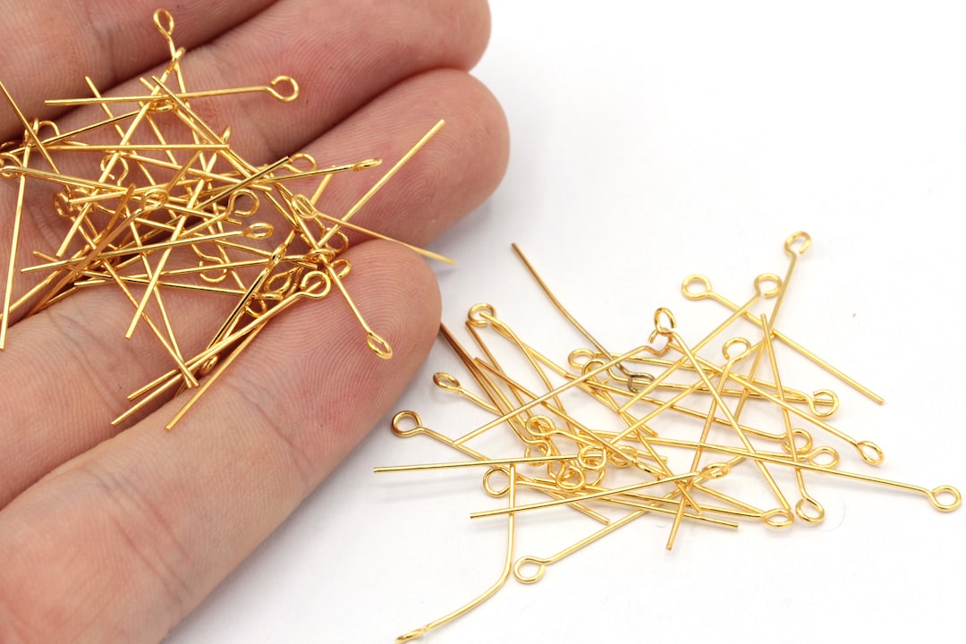 50 Pcs 23 Ga 25mm 24k Shiny Gold Plated Eye Pin, Gold Eye Pin, Eye Pins