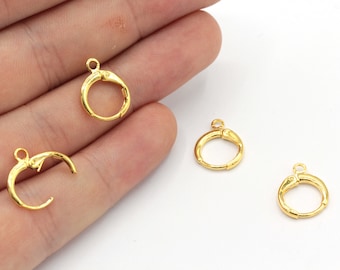 10 Pcs 12x14mm 24k Shiny Gold Plated Leverback Earring Clasps, Round Hoop Earrings, Ear Hooks, Gold Leverback Earrrings, Gold Earring, MJ283