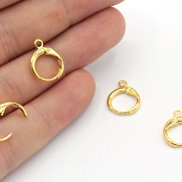 10 Pcs 12x14mm 24k Shiny Gold Plated Leverback Earring Clasps, Round Hoop Earrings, Ear Hooks, Gold Leverback Earrrings, Gold Earring, MJ283