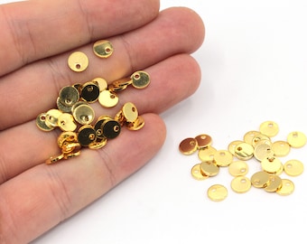 Ciondolo rotondo minuscolo in oro da 6 mm, ciondolo a disco rotondo, etichetta per stampaggio, ciondolo a disco piatto, moneta personalizzata, creazione di gioielli, accessori placcati in oro, BM361