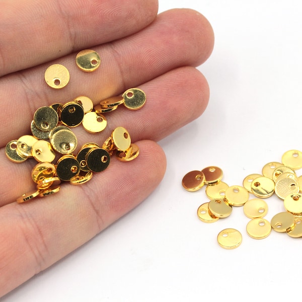 6mm Gold Tiny Round Charm, Round Disc Charm, Stamping Tag, Flat Disc Charm, Personalized Coin, Jewelry Making, Gold Plated Findings, BM361