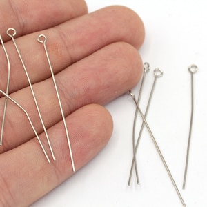 100 peças 23 Ga 45 mm Alfinete de olho banhado a prata, Alfinete de olho banhado a prata, Alfinetes de olho, Alfinetes de olho banhados a prata, Fabricação de joias, Achados banhados a prata