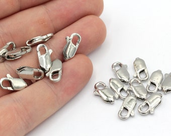 10 Pcs 10mm Rhodium Plated Lobster Clasps, Claw Clasps, Lobster Claw Clasps, Chain Connector, Jewelry Clasp, Rhodium Plated Findings, JM090