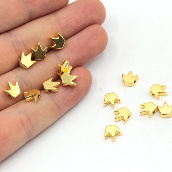 8mm 24k Shiny Gold Plated Mini Crown Beads, Tiara Charm, Crown Spacer Beads, Bracelet Charms, Gold Plated Findings, GD995