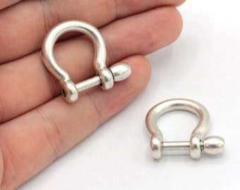21x25mm Silver Plated Shackle Clasp with Screw, U Lock Clasps, Sailor Bracelet Clasp, Anchor Bracelet, Silver Plated Findings, GD323