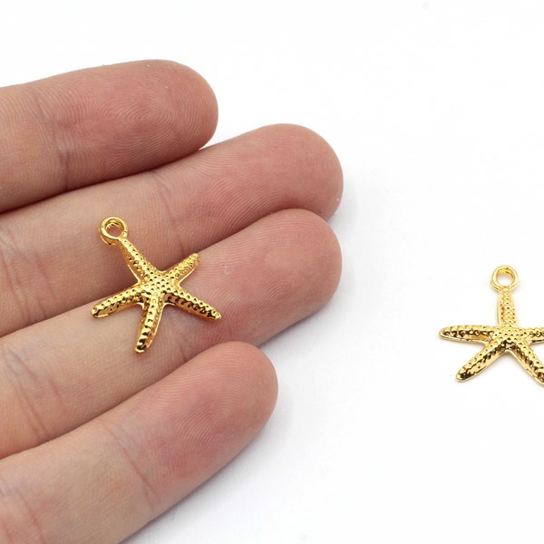 17x19mm 24k Shiny Gold Starfish Charm, Starfish Bracelet Charm, Nautical Charm, Gold Charm, Gold Starfish Pendant, Gold Plated Findings