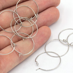 20mm Rhodium Plated Earring Hoops, Hoop Ear Wire, Rhodium Ear Wire, Hoop Earrrings, Circle Earrings, Rhodium Plated Findings, EG057