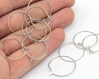 20mm Rhodium Plated Earring Hoops, Hoop Ear Wire, Rhodium Ear Wire, Hoop Earrrings, Circle Earrings, Rhodium Plated Findings, EG057