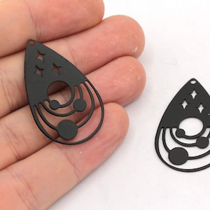22x35mm Black Drop Charm, Black Galaxy Charm, Tear Drop Pendant, Laser Cut Charm, Earring Finding, Black Plated Findings, BM291