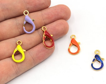 20mm 24k Shiny Gold Plated Enamel Lobster Clasps, Lobster Claw Clasps, Chain Connector, Jewelry Clasp, Gold Plated Findings, GD771