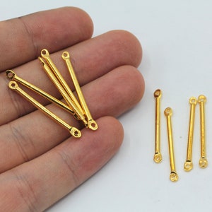 2x25mm 24k Shiny Gold Stick Bar Charm, Gold Bar Connector, 2 Holes Bar Charm, Bar Earrings, Earring Findings, Gold Plated Findings, BM462