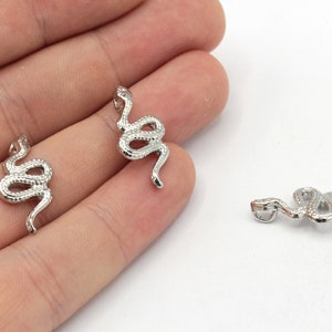 10x23mm Rhodium Plated Mini Snake Bracelet Charm, Tiny Snake Charm, Rhodium Snake Charm, Animal Charms, Rhodium Plated Findings, GD847